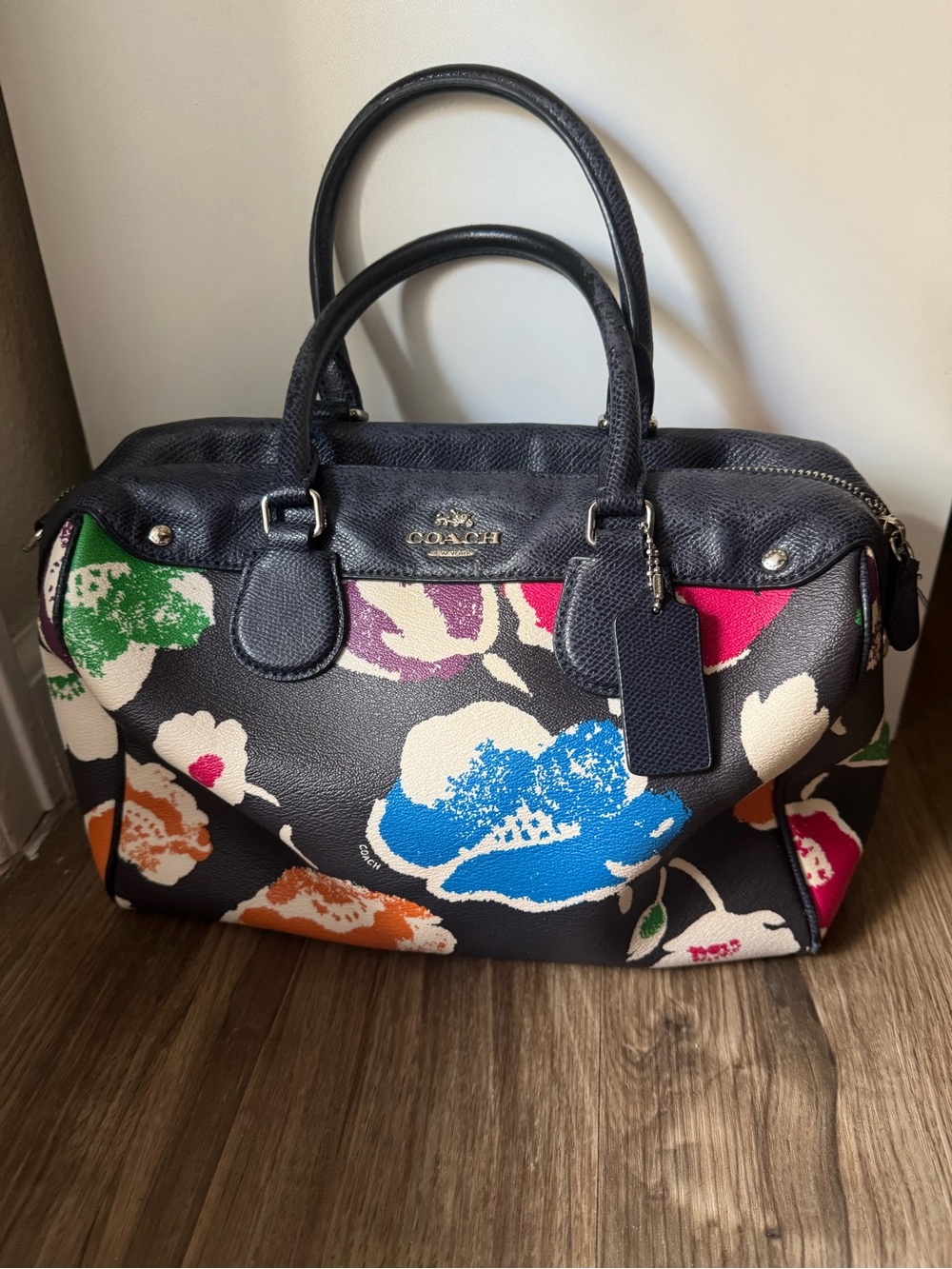 Coach Boston Bag 2 Way Floral Mini Navy Flower Pattern F37482